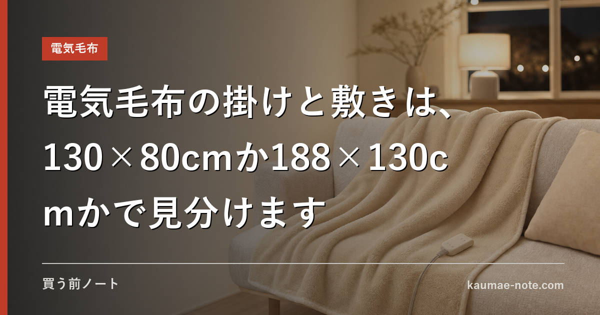 電気毛布の掛けと敷きは、130×80cmか188×130cmかで見分けます